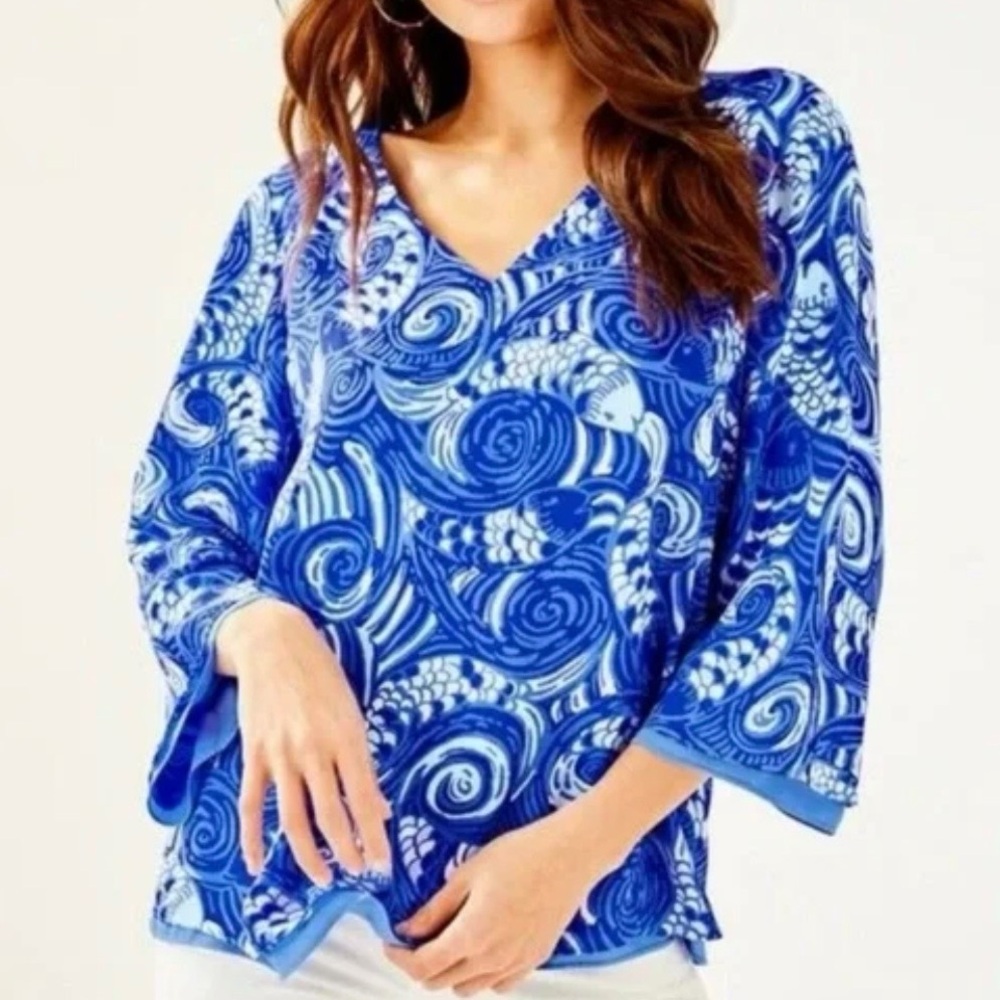 Lilly Pulitzer Florin, 3/4 Sleeve V-neck Blue Grotto So Offishal XS